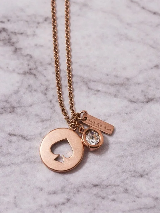 kate spade rose gold spade cutout pendant necklace with crystal charm - Picture 5 of 5